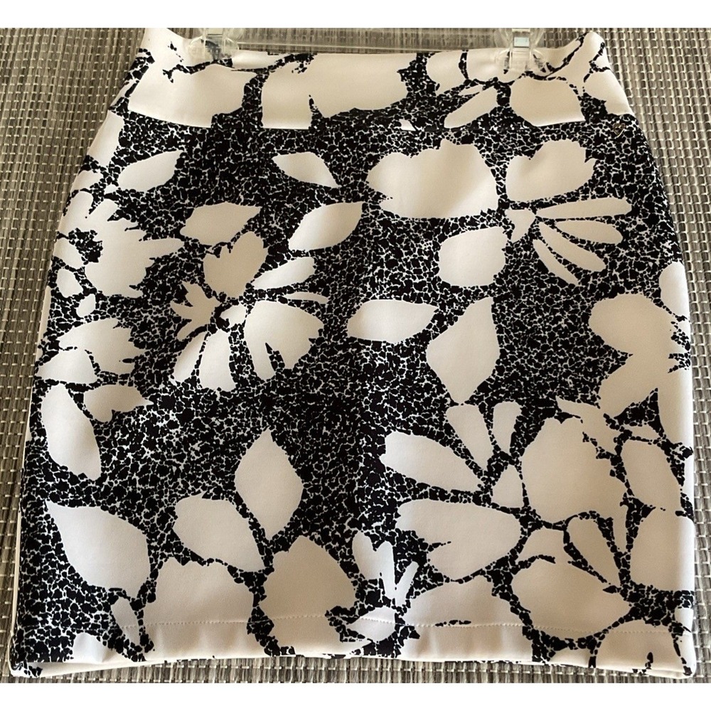 Thalia Sodi Womens Lrg Black White Floral Scuba Pencil Skirt Stretch Knee Length